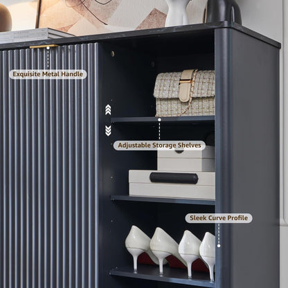 6-Tier Adjustable Fluted Shoe Storage Cabinet with 2 Sliding Doors, 60 Tall Freestanding Organizer for Entryway