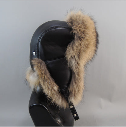 2025 Hot Sale Men Outdoor Windproof Winter Natural Real Fox Fur Bombers Hats Quality Cap Man Luxury Real Sheepskin Leather Hat