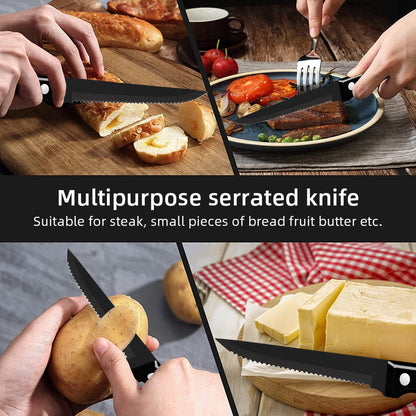 30pcs Black Dinnerware Set Stainless Steel Steak Knife Fork Coffee Spoon Teaspoon Flatware Dishwasher Safe Kitchen Tableware Set