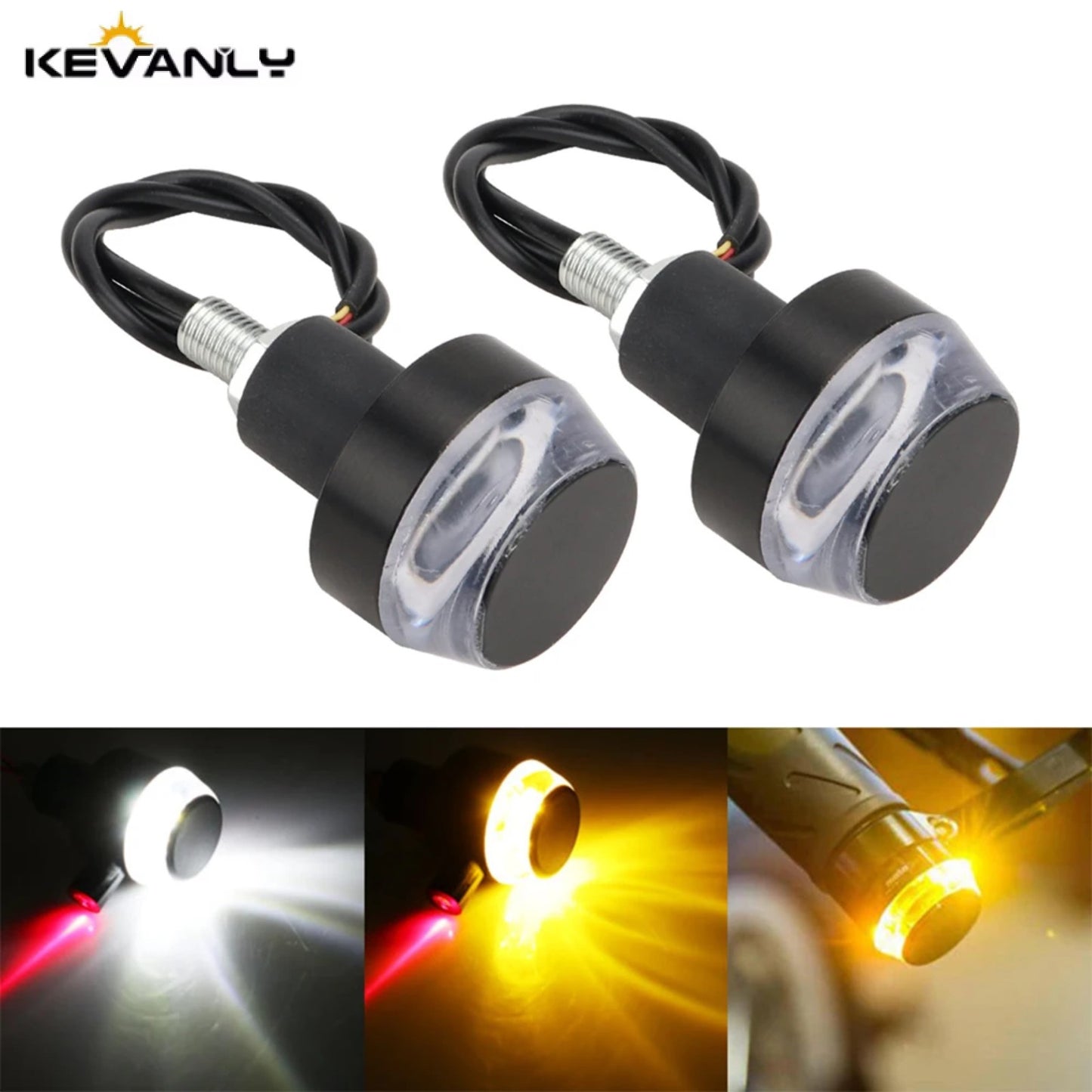 2 Peças Lâmpada de Guidão LED para Moto, Luzes de Condução com Seta, Luz de Seta, Luz de Freio, Sinalizador Piscante, Luz de Parada, Luz de Estacionamento