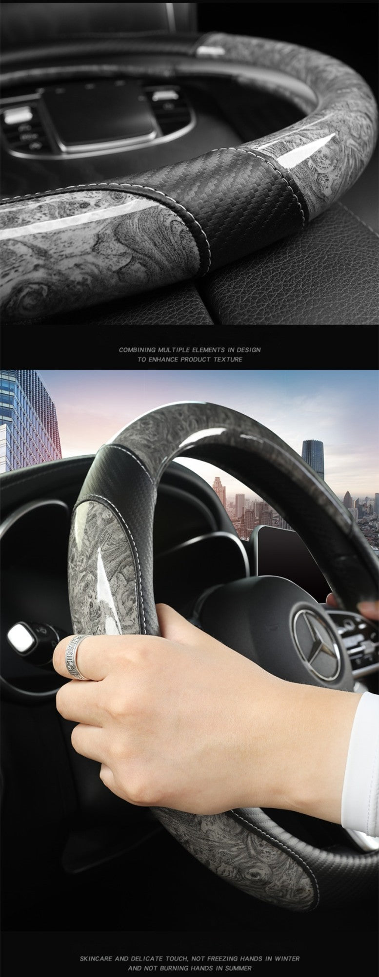 Capa para Volante de Carro com Acabamento em Madeira de Pêssego Antiderrapante para Todas as Estações Capa Universal para Volante Automotivo  Serve em Volantes de 14,5-15"