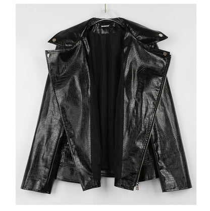 Mauroicardi Spring Red Crocodile Pattern Faux Leather Biker Jacket Long Sleeve Zipper Plus Size Designer Men Clothing 4xl 5xl