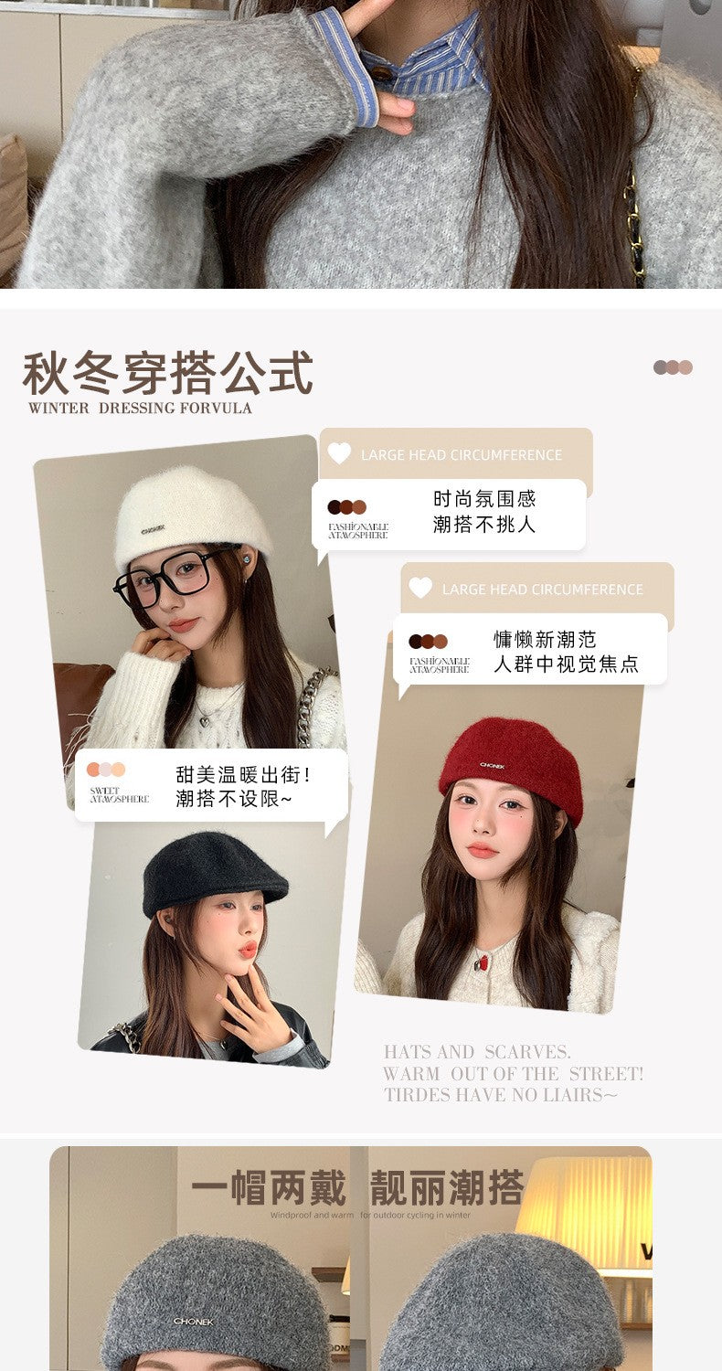 Autumn British Style Beret Hat Lady Vintage Flat Cap Winter Keep Warm Knitted Hat All-match Peaked Cap Forward Hat Wholesale