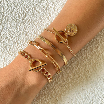 Pulseira Punk Cubana com Pingente de Moeda para Mulheres na Mão Vintage com Fivela OT Corrente Cobra Charme Pulseiras Presente para Casais