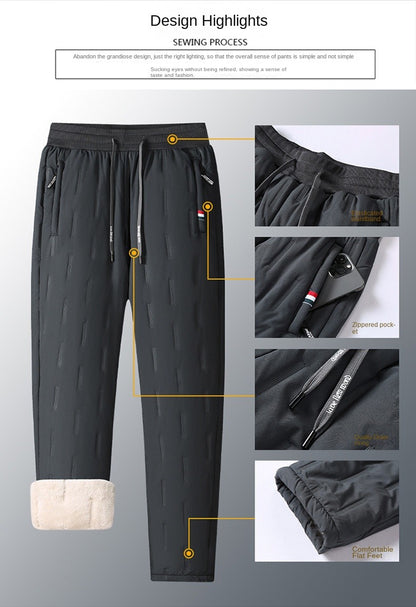 Calça Masculina de Algodão Acolchoada para o Inverno, Moda Masculina, Pelúcia Grossa, Lã, Calça Esportiva, 7XL, Casual, Impermeável, À Prova de Frio, Calça Masculina de Corrida para Baixo