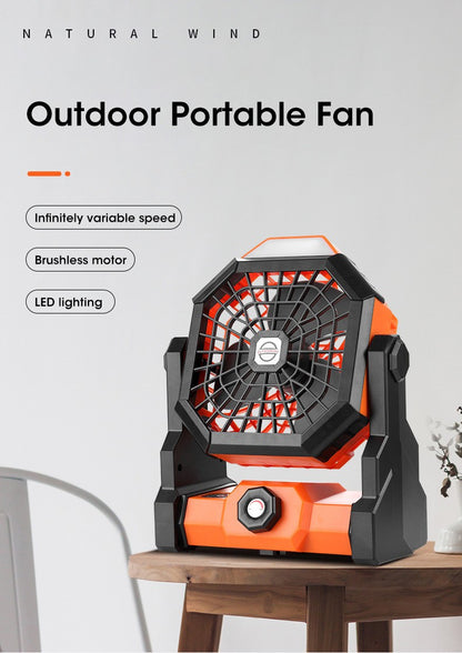 2024 New 7800 mA High-Capacity Portable Fan Rechargeable Desk Camping Fan with LED Light and Hook Outdoor Fan for Tent Car Trip