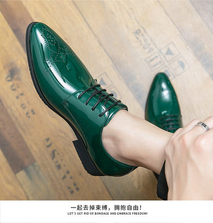 High Quality Green Men Oxfords Shoes Pointed Formal Shoes Man Patent Leather Shoes Lace-Up Business Dress Shoes Men Big size 48
