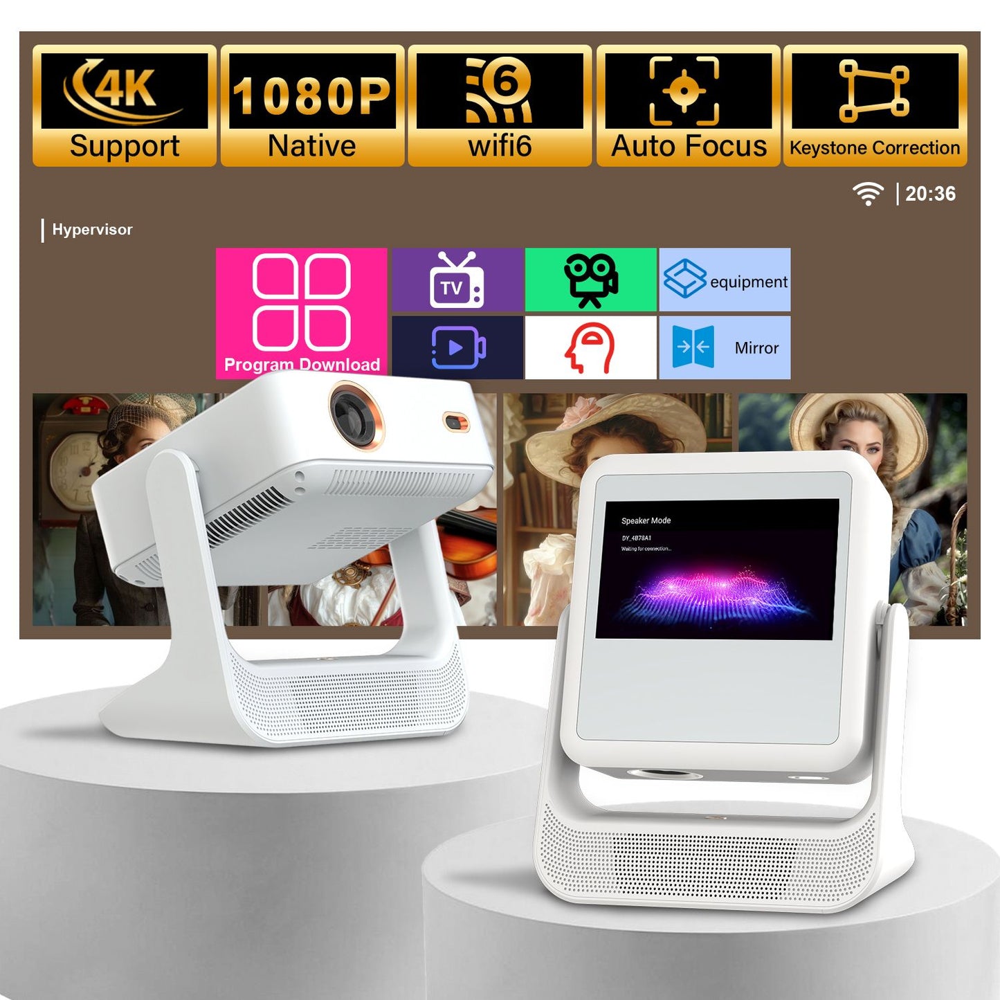 Aepuosem A2pro Android Projector - 4K/1080P, Dual Screen, Touch Control, Home Cinema, Gaming & Singing