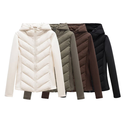BSK&TRAF autumn and winter new women's hooded air cotton long-sleeved slim stitching light quilted down cotton jacket for women