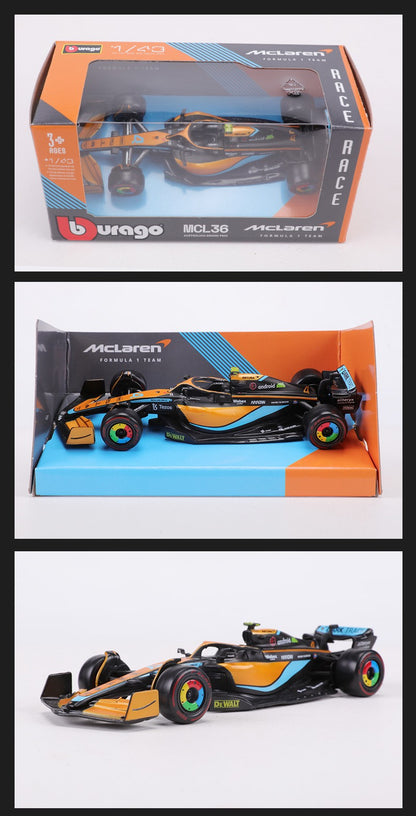 Burago 1:43 2022 McLaren MCL36 F1 Carro de Corrida N.º 3 N.º 4 Modelo de Carro em Liga