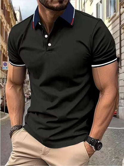 Men's new top Polo shirt T-shirt Summer men's short sleeve color lapel casual fashion white shirt T-shirt men's short sleeve