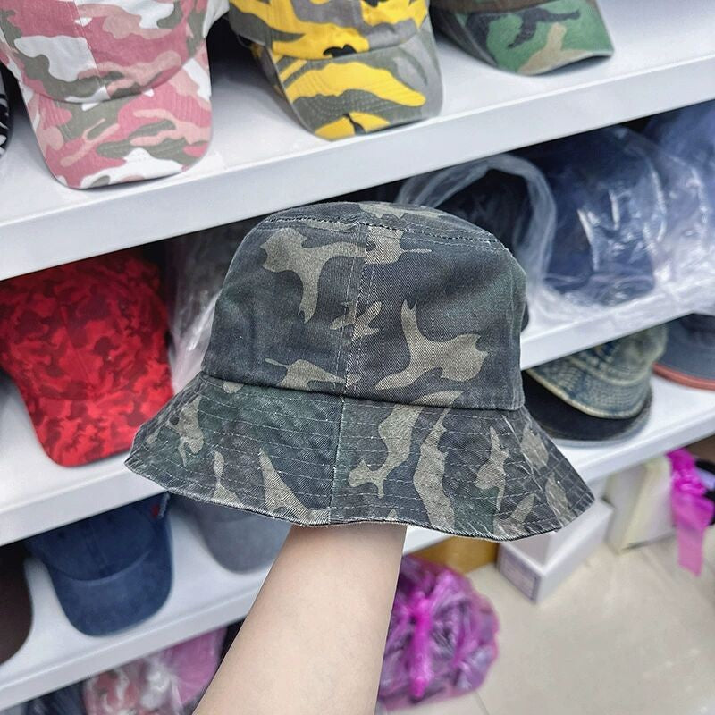 New Washed Cotton Camouflage Bucket Hat For Men And Women  Outdoor Travel Casual Sun Cap Panama Fisherman Hats Bob