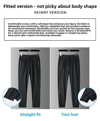 Calça Casual de Seda Gelo para o Verão Fina Solta de Secagem Rápida Elástica Respirável Calça Esportiva Calça Jogger Camisa de Academia Masculina de Futebol Rápido Masculina