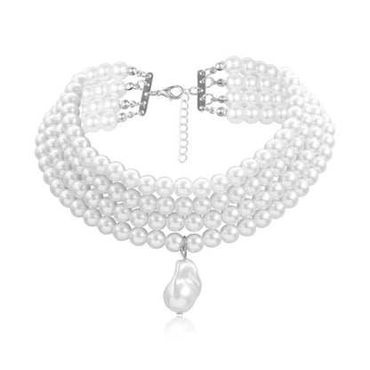 Colar Choker Clássico Camadas Fio Pérolas Redondas para Mulheres, Pingente de Pérola Barroca Irregular, Presente de Casamento