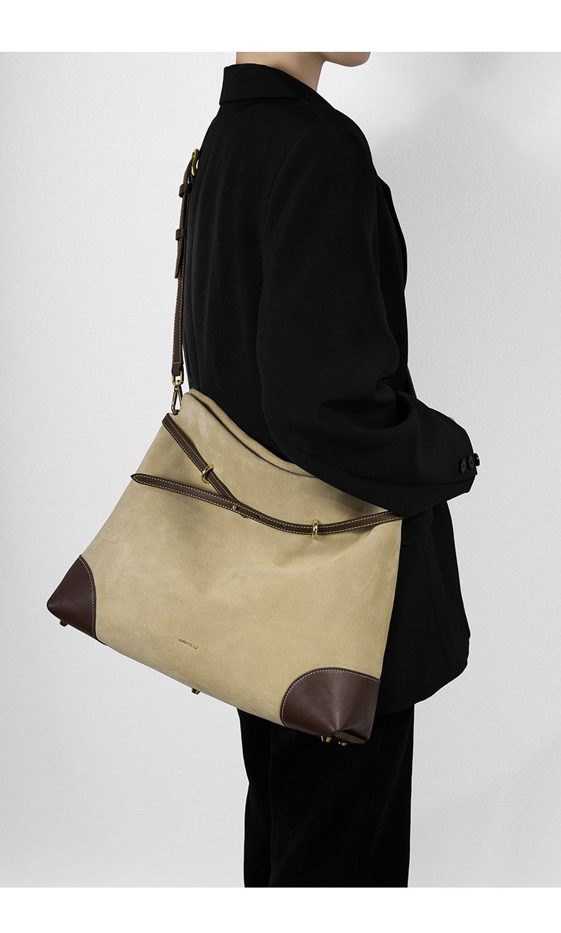 ?Genuine Suede Women's Bag Large Capacity Crossbody Underarm Tote for Commuting Multi-functional Hobo Bag