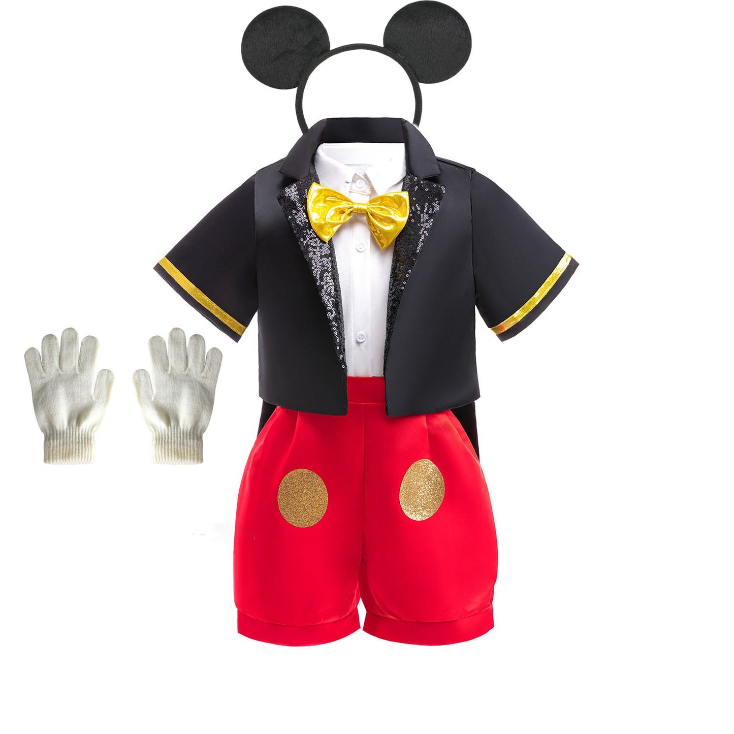 Cartoon Mouse Cosplay Costume Bow Tie Top+Short Sleeve Coat+Suspender Shorts for Halloween Carnival Birthday Outfits