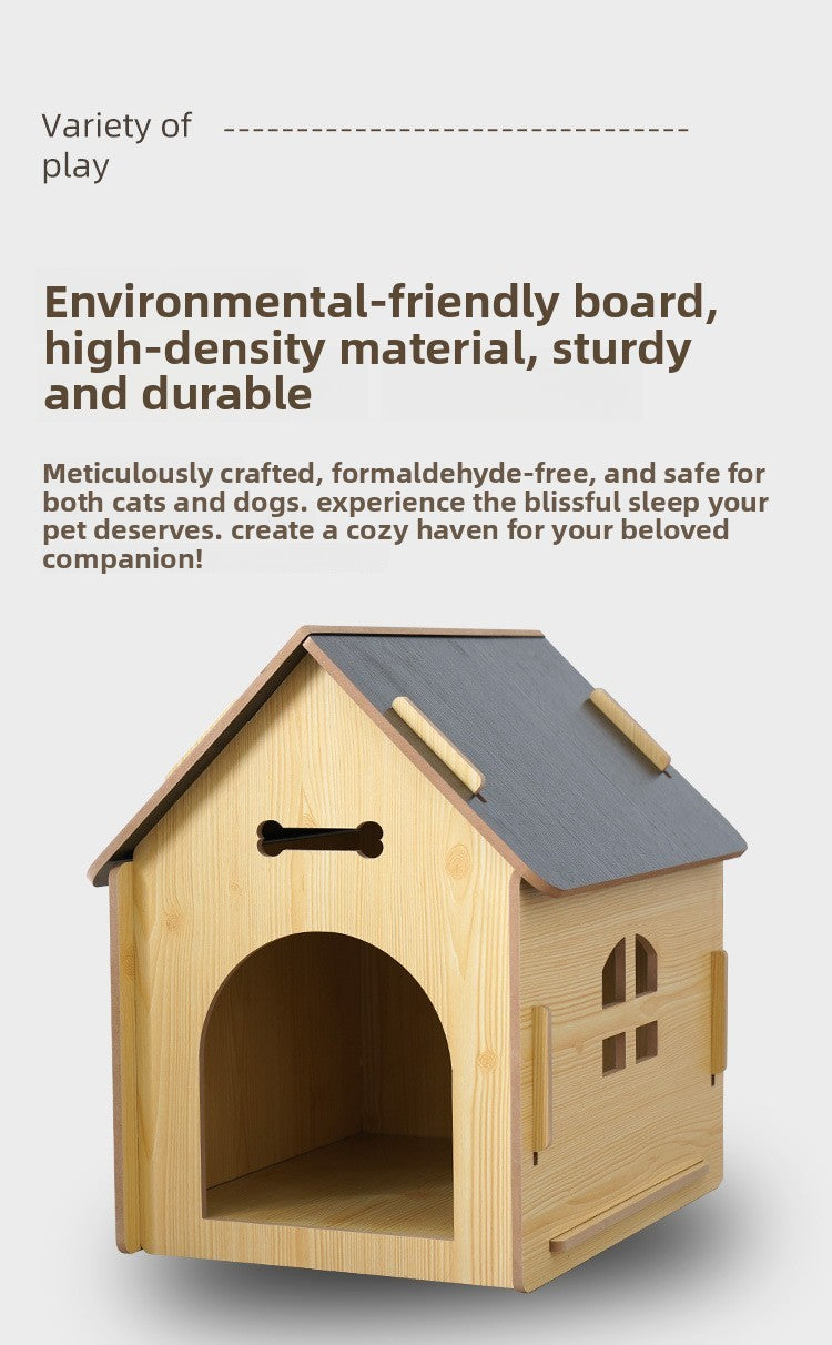 Casinha de cachorro e casinha de gato de madeira nova, casinha de cachorro com janela para animais de estimação, cabine para animais de estimação destacável, placa Osson de alta densidade, com portas de ferro