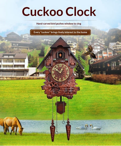Wall Clock Hand Carved Solid Wood Cuckoo Musical Pendulum Silent Kids Room Home Decor Living Room Bedroom Clock Modern Design