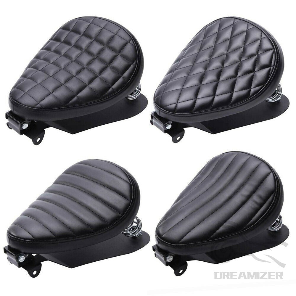 1 CONJUNTO de Assento Solo de Couro Retrô para Moto com Suporte de Mola de 3" para Harley Custom Chopper Sportster Bobber Honda Yamaha Kawasaki