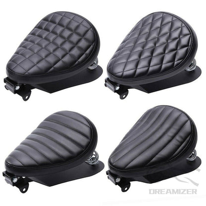 1 CONJUNTO de Assento Solo de Couro Retrô para Moto com Suporte de Mola de 3" para Harley Custom Chopper Sportster Bobber Honda Yamaha Kawasaki