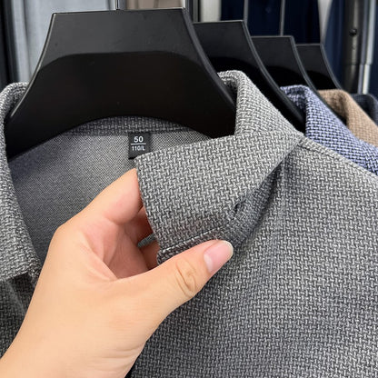 High end brand men's long sleeve V-neck polo shirt autumn fashion new striped embroidery design boutique golf top casual T-shirt