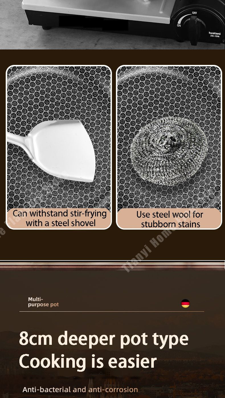 Panela Wok de Aço Inoxidável 316 Antiaderente Favo de Mel para Cozinhar Bife Fogão a Gás Panela de Indução Geral Utensílio de Cozinha