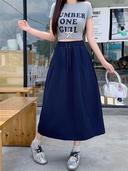 Plus Size Skirt Women 2025 Summer New Fashionable High Elastic Waist A Line Skirt Korean Style Casual Long Skirt Woman