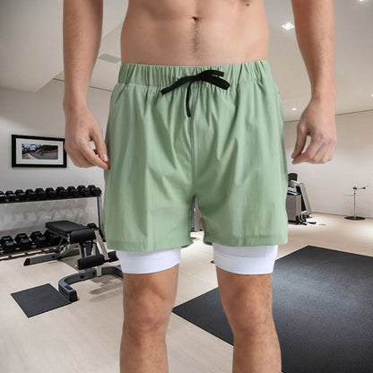 Men's sports double-deck shorts Fitness Quick Dry Training Shorts Casual 2 In 1 Multi-pocket sweatpants Men Gyms Running shorts