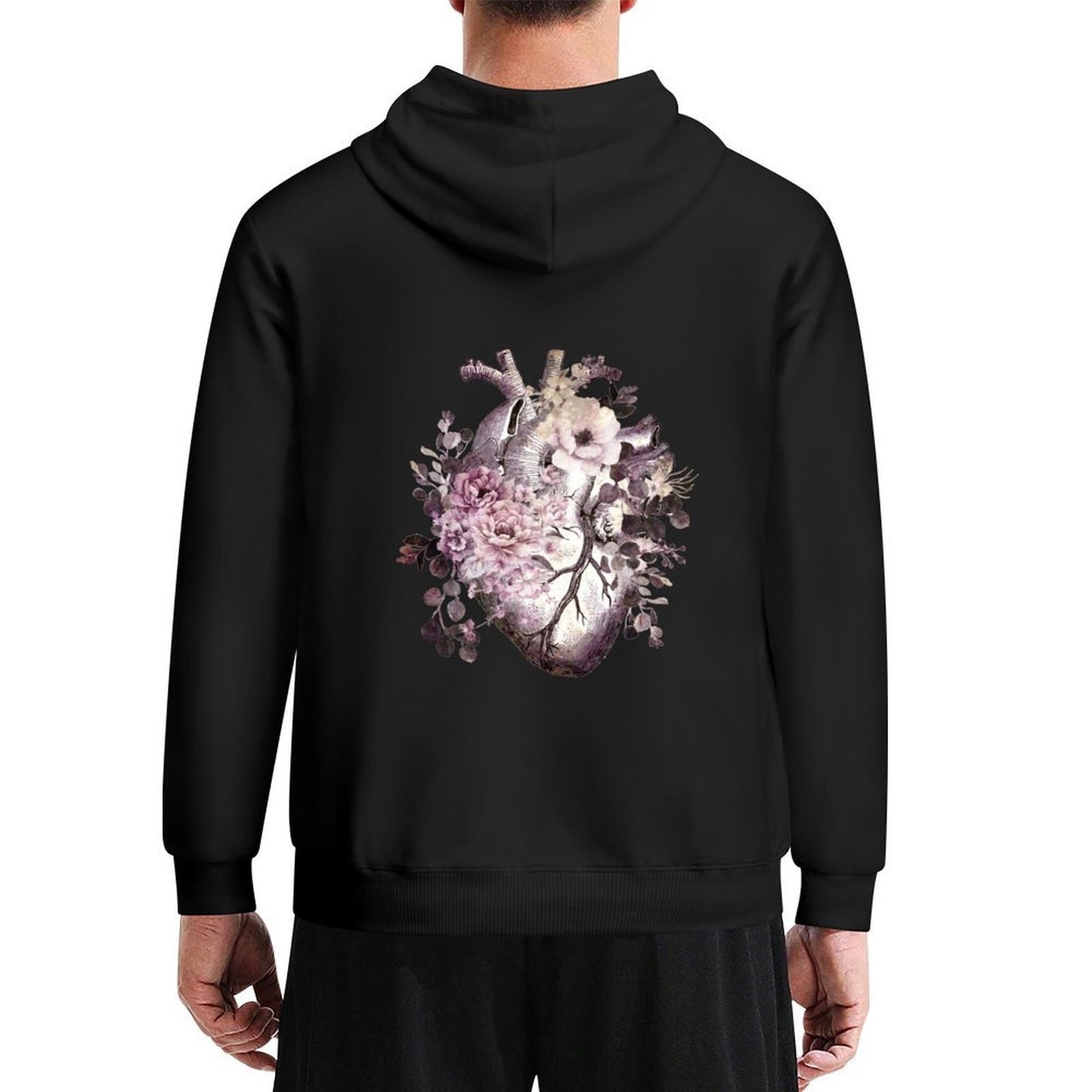 Bloom Floral Heart Human Anatomy pink watercolor style flowers Hoodie fashion men new hooded tee