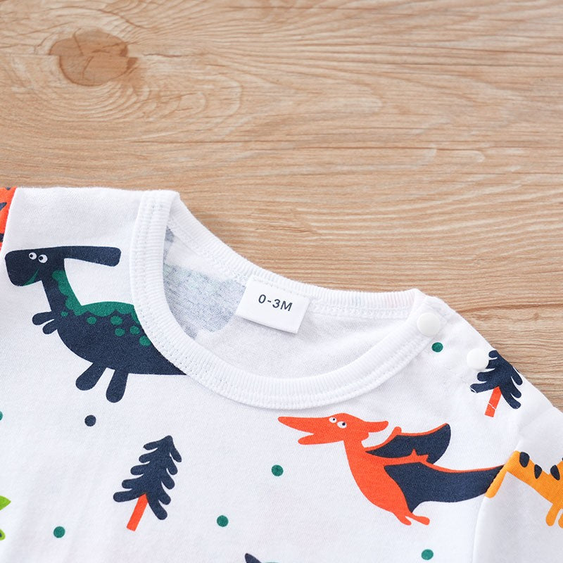 Newborn Clothes Cute Cartoon Dinosaur Full Print CottonComfortable And SoftSummer Boys And Girls0-18 Short Sleeved Baby Jumpsuit