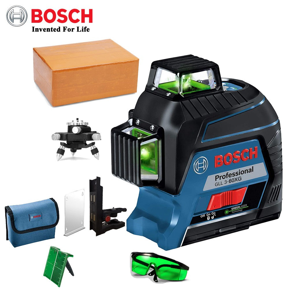 Nível a Laser Verde Bosch 12 Linhas 360 Nível a Laser GLL3-60XG Projeção de Linha de Marcação para Decoração Residencial Nível a Laser para Exterior