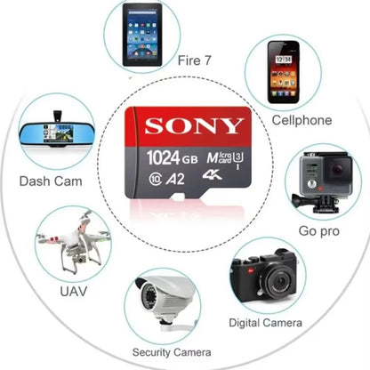 Sony SD memory cards, 128GB, 256GB high-speed Micro TF SD, 1024GB, 512GB A2 U3 V30 flash memory cards, suitable for mobile phone