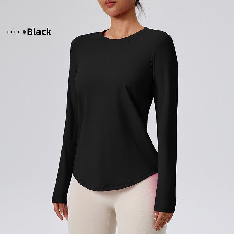 Naked Spring and Autumn Round Neck Fitness Yoga Clothing, Slimming and Slimming Base, Sports Top, Pilates Long Sleeve, Female