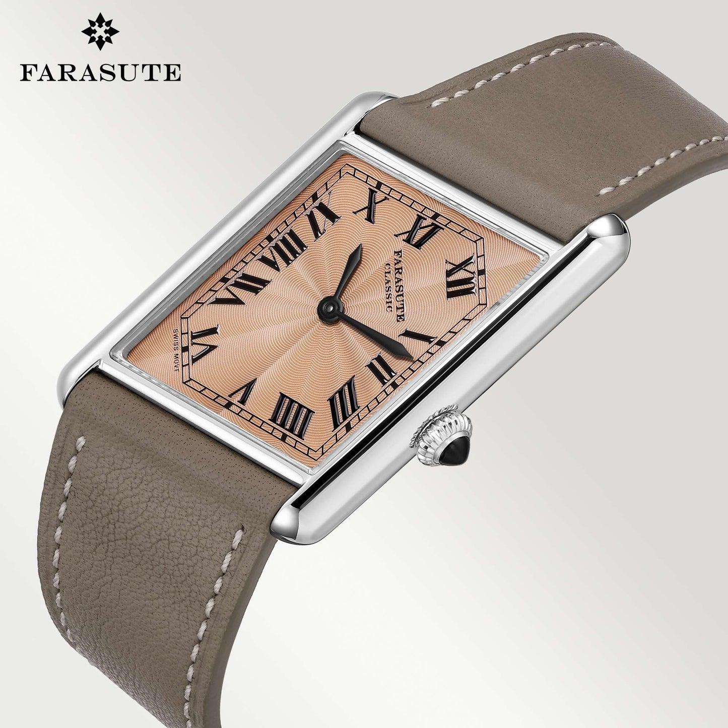 FARASUTE New Unique Square Stainless Steel Quartz Watch Men Casual Sapphire Glass Swiss Movement Waterproof Wristwatches Male