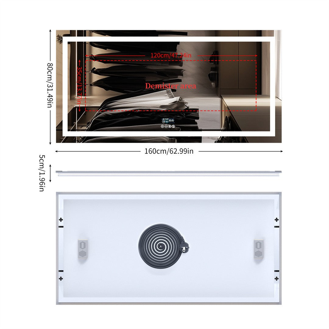 LUVODI Large Illuminated Bluetooth Bathroom Mirror Rectangle Anti-fog LED Bathroom Vanity Mirror with Bluetooth Speaker 3 Color