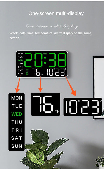 Large Digital Wall Clock Week Date Temperature Display Voice Control Table LED Alarm Clocks Brightness Adjustable 12/24H Clock