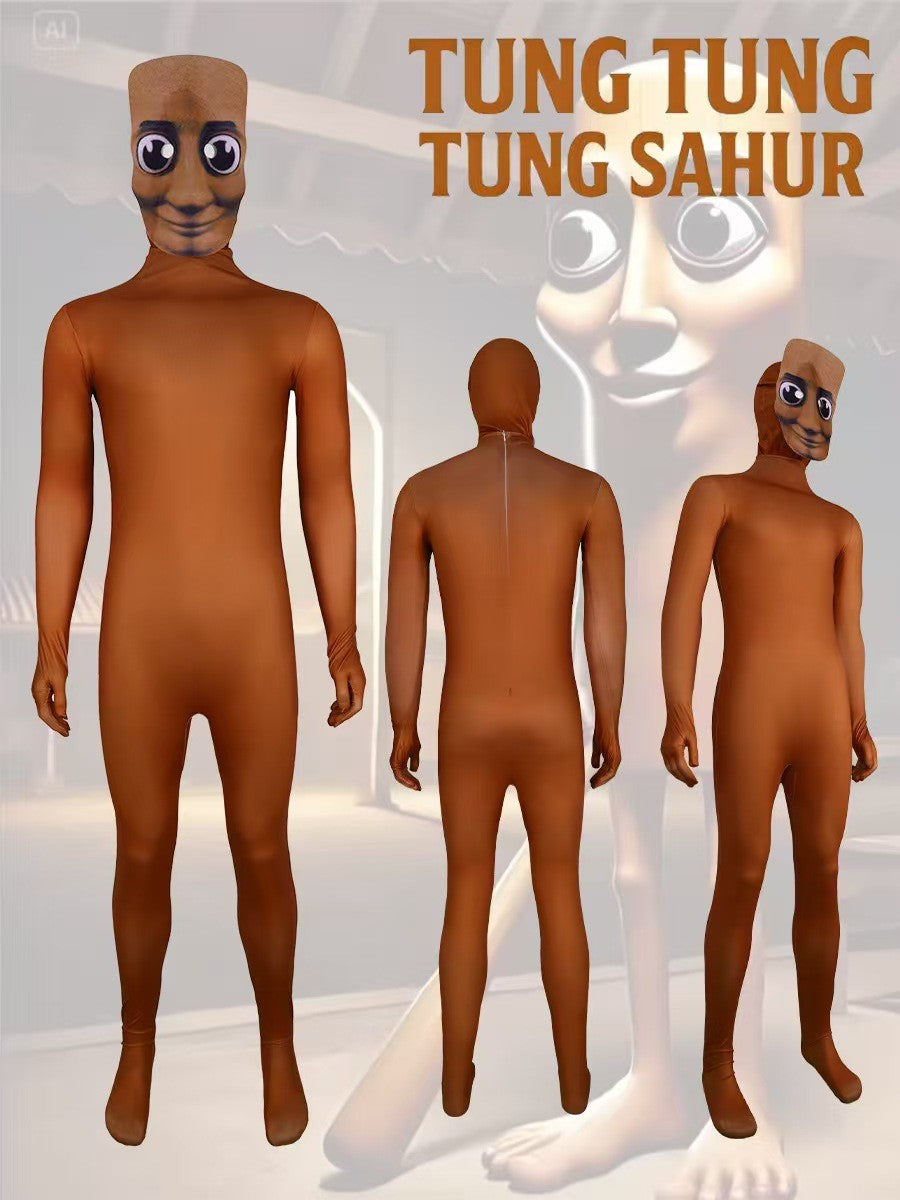 Tung Tung Tung Sahur Adult Cosplay  Cartoon Jumpsuit Bodysuit Halloween Carnival Party Costume