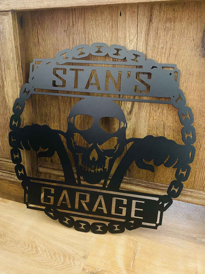 Custom Motorcycle Skull Metal Sign, Personalized Garage Sign, Motorcycle Handlebar Sign, Garage Decor, Gift for Dad Husband