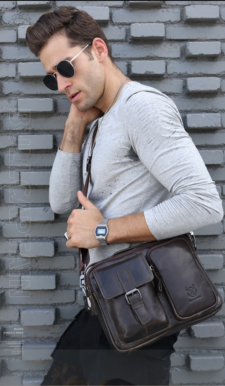 BULLCAPTAIN New Genuine Leather Men Crossbody Bag Male Briefcase Messenger Bag Casual Business Briefcase Style Men Shoulder Bag