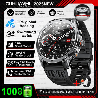 2025 Novo Smartwatch Esportivo Militar para Homens GPS Exterior com GNSS de Banda Dupla Integrado Bússola Altímetro 10ATM Chamada Bluetooth