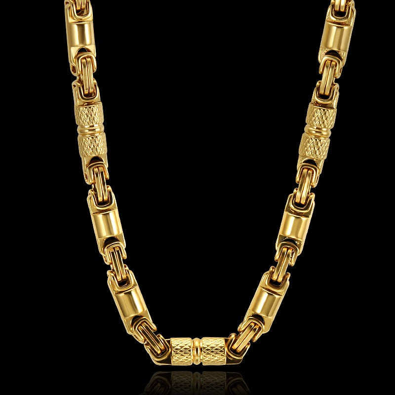 Colar Bicicleta Rock Punk HipHop 6mm Banhado a Ouro Joias Masculinas Femininas Corrente Bizantina de Aço Inoxidável Presentes