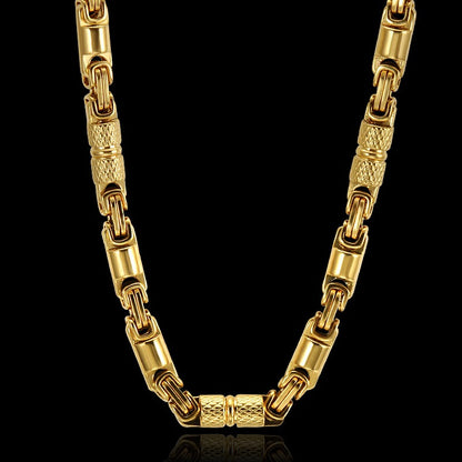 Colar Bicicleta Rock Punk HipHop 6mm Banhado a Ouro Joias Masculinas Femininas Corrente Bizantina de Aço Inoxidável Presentes
