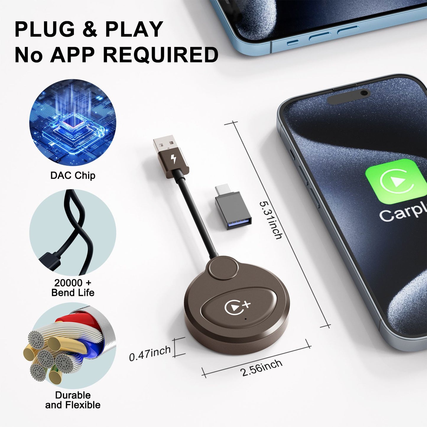 Carplay Wireless Adapter with Youtube/Netflix/Tiktok, Wireless Carplay USB Dongle for Factory Wired Carplay to Wireless