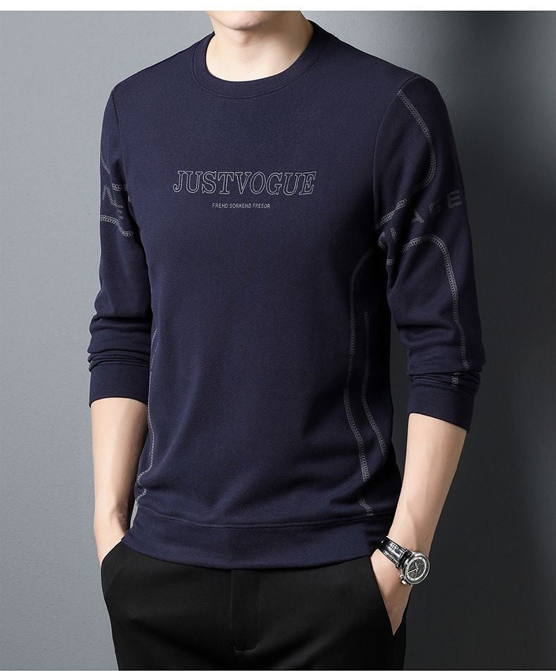 Round Neck Pullover Sweatshirt Men Thermal Underwear Double Fleece Lining Long Sleeve T-Shirt Casual