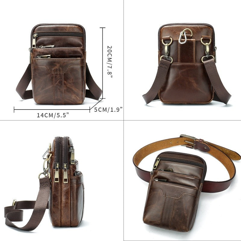 New Men's Cow Leather Chest Bag Man Small Shoulder Casual Male Crossbody Waist Bag