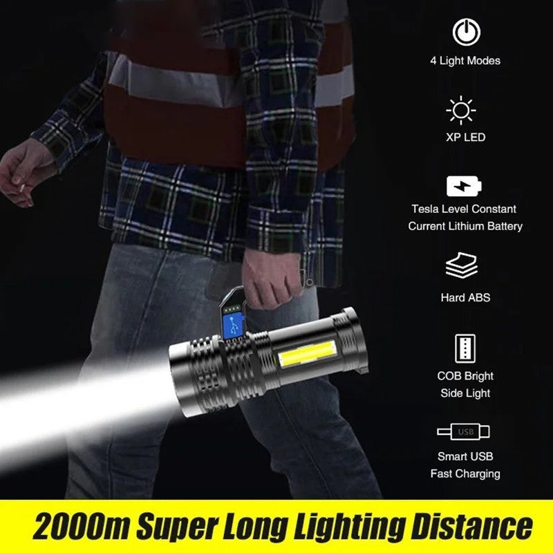 GGbingo 2KM LED USB Rechargeable Flashlight Portable Long Distance Waterproof Torch for Fishing Hunting Camping