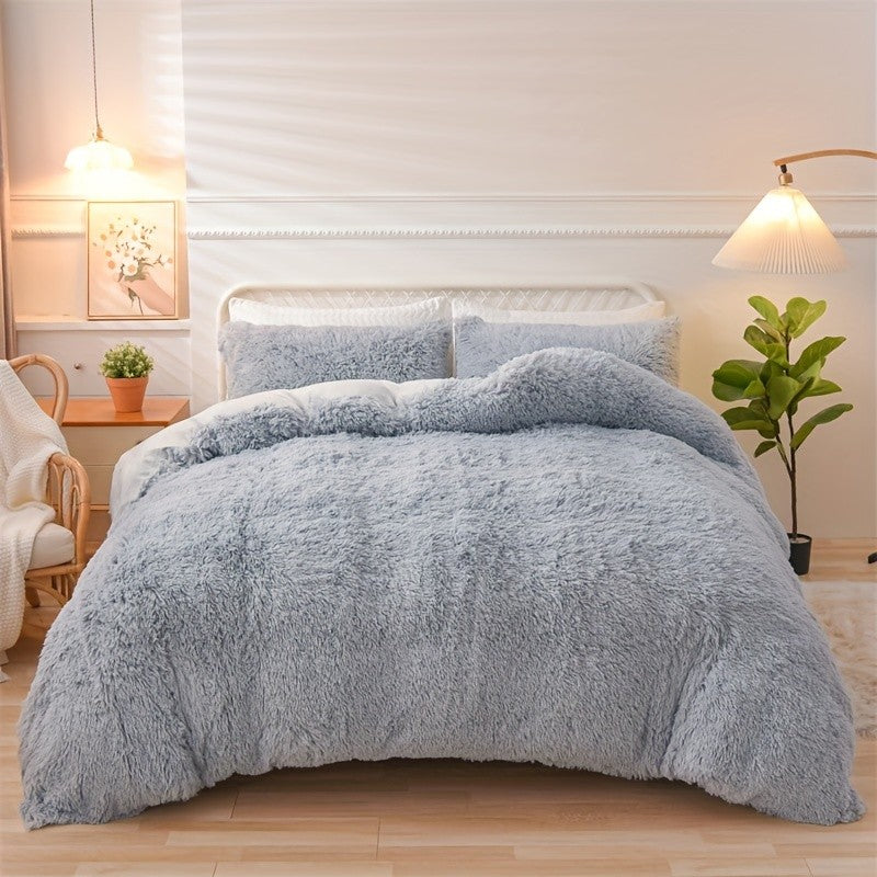 3PC Solid Plush Duvet Cover Comfortable Bedding 1 Duvet cover 2 Pillowcases Soft And Skin Friendly No Filling Four Seasons