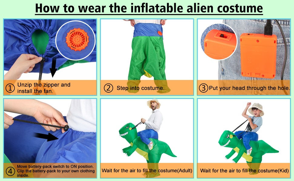 Child Adult Unisex Boy Girl Inflatable Green Dinosaur Cosplay Costume Kids Kindergarden Performance Halloween Carnival Party