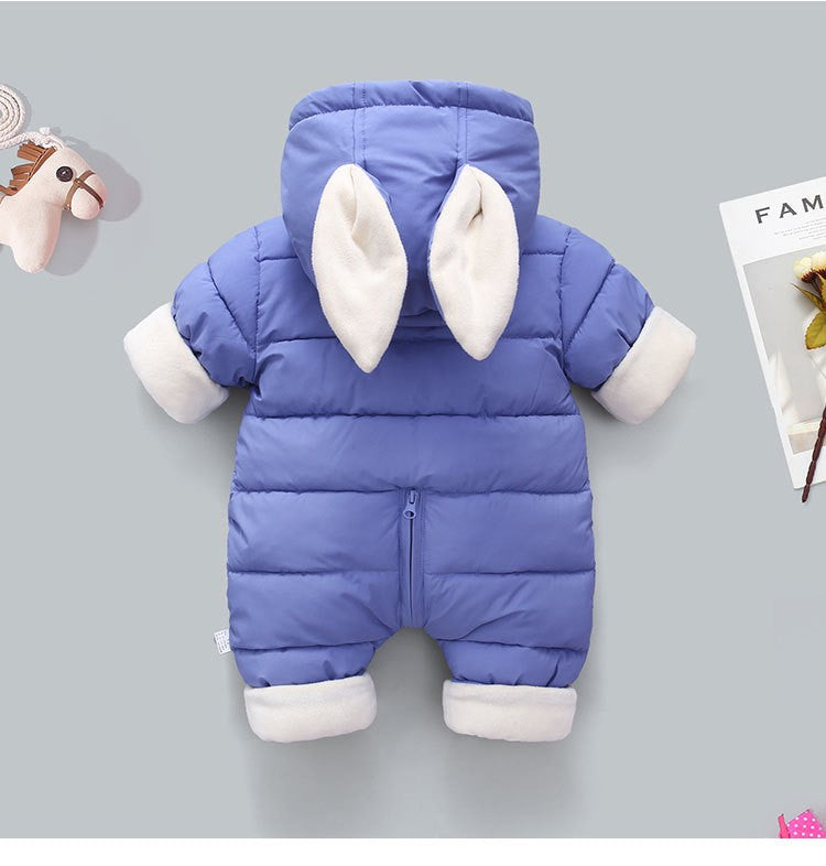 OLEKID 2025 Winter Baby Romper Plus Velvet Warm Baby Girl Snowsuit Cartoon Rabbit Baby Boys Jumpsuit Toddler Girl Overalls