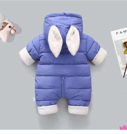 OLEKID 2025 Winter Baby Romper Plus Velvet Warm Baby Girl Snowsuit Cartoon Rabbit Baby Boys Jumpsuit Toddler Girl Overalls